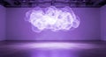 Abstract particle cloud glows purple in a vast gallery Royalty Free Stock Photo