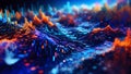 Abstract Particle Data Landscape Background with Flowing Binary Codes Rivers. High Speed Digital Data Transfer
