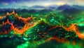Abstract Particle Data Landscape Background with Flowing Binary Codes Rivers. High Speed Digital Data Transfer