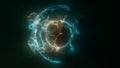 Abstract particle sphere, science background. Virtual flow big binary data visualization. Digital technology planet structure Royalty Free Stock Photo