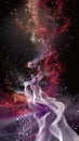 Abstract particle stream with bokeh lights on dark background, vibrant colors and dynamic visuals Royalty Free Stock Photo