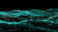 Abstract Particle Wave Background. Turquoise Dots On Black, Data Visualization Royalty Free Stock Photo