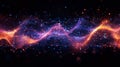 Abstract particle wave flows. Data stream moves. Digital network glows. Bright dots float on dark background. Wavy pattern shines Royalty Free Stock Photo