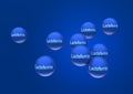 Abstract particles of lactoferrin in the form of blue balls with the inscription lactoferrin on a blue background. 3d rendering Royalty Free Stock Photo