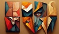 Abstract parts of the face. Painting in the style of cubism. Imitation of oil painting. AI-generated