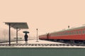 Abstract Passengers Train Station extreme closeup. Generative AI Royalty Free Stock Photo