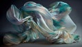 Abstract pastel blowing silk fabric. Gusting delicate scarves. Iridescent curtains billowing in the wind. Wallpaper background. Royalty Free Stock Photo