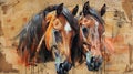 An abstract pastel painting of a pair of horses on a cardboard. Royalty Free Stock Photo