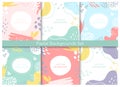 Abstract pastel patterns, cute lines circle blob geometric shapes set, creative collage