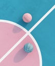 Abstract pastel pink blue color basketball court with ball minimalistic composition. Balance concept. 3d render Royalty Free Stock Photo