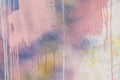 Abstract pastel pink, blue, white painter plastered wall background with colorful drips, flows, streaks of paint and Royalty Free Stock Photo