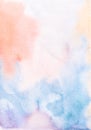 Abstract pastel red, orange and blue watercolor background texture, hand painted. Artistic light backdrop, stains on paper. Royalty Free Stock Photo