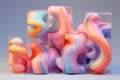 Abstract pastel shapes encapsulated in clear blocks, perfect for modern installations, artistic compositions, or visual
