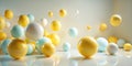 Abstract pastel sphere cluster, playful composition of light yellow and soft mint orbs, creating a vibrant and joyful visual Royalty Free Stock Photo
