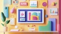 Abstract Pastel Workspace with Colorful Charts and Geometric Shapes