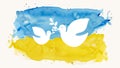 Abstract patriotic brushstroke paint brush splash in the colors of the flag of Ukraine and peace dove symbol, isolated on Royalty Free Stock Photo