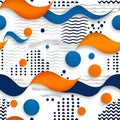 Abstract Pattern Background with Blue and Orange Waves Circles and Dashed Lines Royalty Free Stock Photo