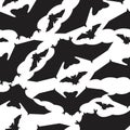 Abstract pattern with black night bats on background