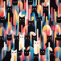an abstract pattern of cats with different colors