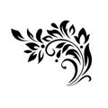 Abstract pattern, decorative element, clip art with stylized leaves, flowers and curls in black lines. Corner ornament Royalty Free Stock Photo