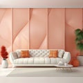 Abstract pattern of decorative panels on the wall, Peach Fuzz color.