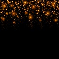 Abstract pattern of falling golden stars on black. Elegant pattern for banner, greeting card, Christmas and New Year