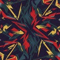 Abstract pattern featuring dynamic, angular shapes in bold red, yellow, and dark blue Royalty Free Stock Photo