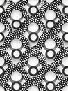 Abstract pattern featuring interlocking black and white circular designs. Black circles Royalty Free Stock Photo