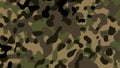 Abstract camouflage pattern featuring various shades of green, brown, and black blobs and shapes Royalty Free Stock Photo