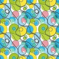 Abstract pattern featuring overlapping circles and wavy lines in blue, green, yellow, and Royalty Free Stock Photo