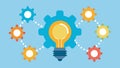 An abstract pattern of gears arranged around a central light bulb suggesting a hub of innovation with interrelated ideas Royalty Free Stock Photo