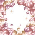 abstract pattern with glass blue balls or precious pearls. Glossy realistic ball. 3d vector illustration. Pink and gold. eps 10