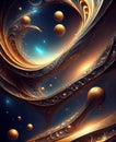 abstract pattern with gold elements on a dark background, fractal art.