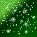 Abstract pattern of green colored bubbles in various sizes flying in space. Vector illustration.