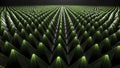 Abstract pattern of green pyramidal shapes in an anechoic chamber creating a futuristic and scientific background Royalty Free Stock Photo