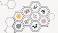 Abstract pattern of hexagonal shapes containing various conceptual icons vector design Generative AI Royalty Free Stock Photo