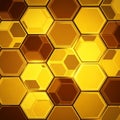 Abstract pattern of interconnected hexagons in various shades of gold and brown. The tiles create a Royalty Free Stock Photo