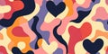 Abstract Pattern of Interlocking Colorful Shapes and Hearts