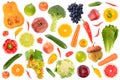 Abstract pattern. Large collection of fresh vegetables and fruits isolated on white Royalty Free Stock Photo