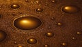 Abstract pattern of large and small golden liquid bubbles on a textured dark surface Royalty Free Stock Photo