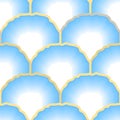 Abstract pattern of light blue and yellow colored striped semicircular shapes
