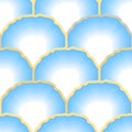 Abstract pattern of light blue and yellow colored striped semicircular shapes Royalty Free Stock Photo
