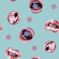 Abstract pattern with lips and lollipops Royalty Free Stock Photo