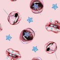 Abstract pattern with lips and lollipops Royalty Free Stock Photo