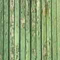 Old green grungy paint blisters on vertical wooden planks