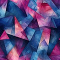 Abstract pattern of pink and blue triangles in a crystal cubism style (tiled)