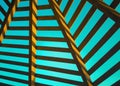 Abstract pattern of wooden structure with boards against a blue sky Royalty Free Stock Photo
