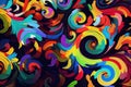 abstract pattern with psychedelic swirls of colors and shapes