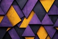 Abstract pattern of purple and yellow triangles on dark textured background Royalty Free Stock Photo