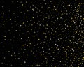 Abstract pattern of random falling gold dots on black background. Holiday abstract texture. Christmas Gold Glitter background. Royalty Free Stock Photo